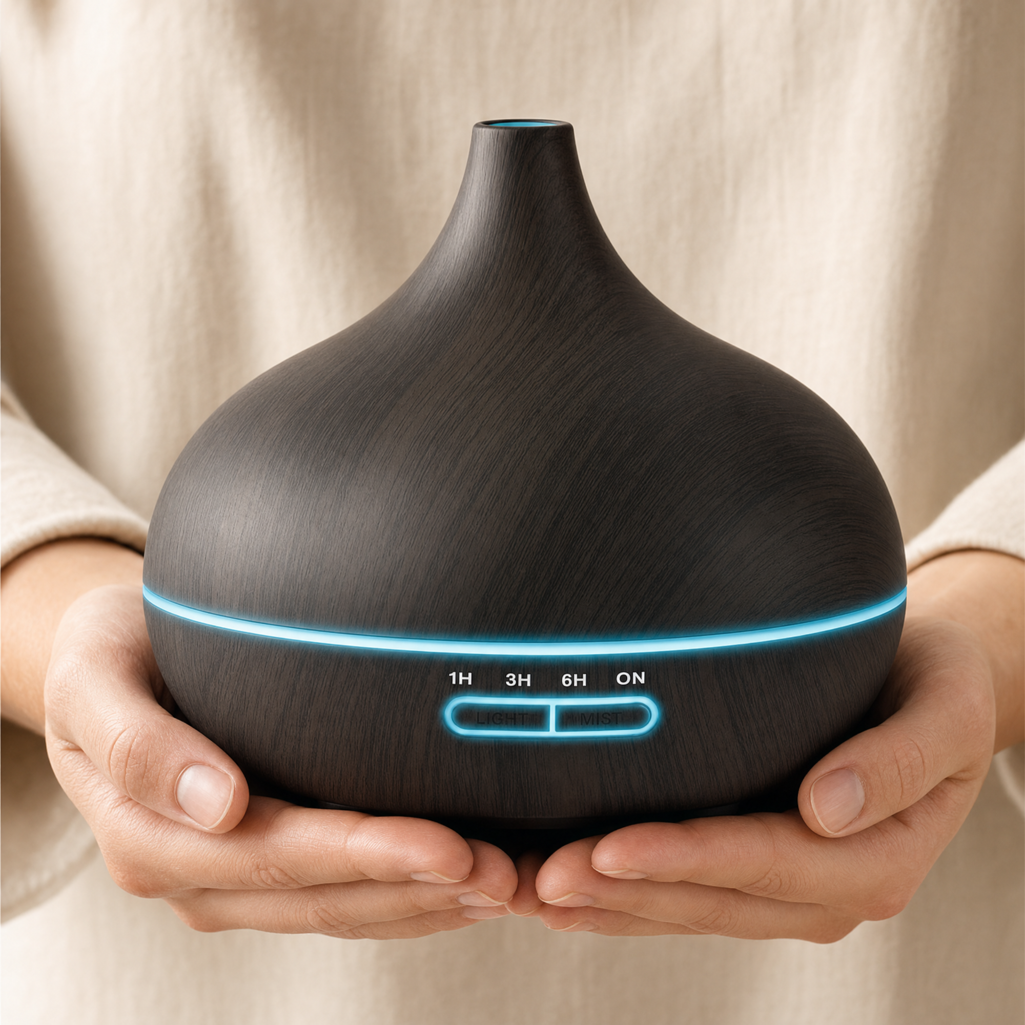 Diffuseur d'Huiles Essentielles Design Bois & Verre — diffuseur-human-hold
