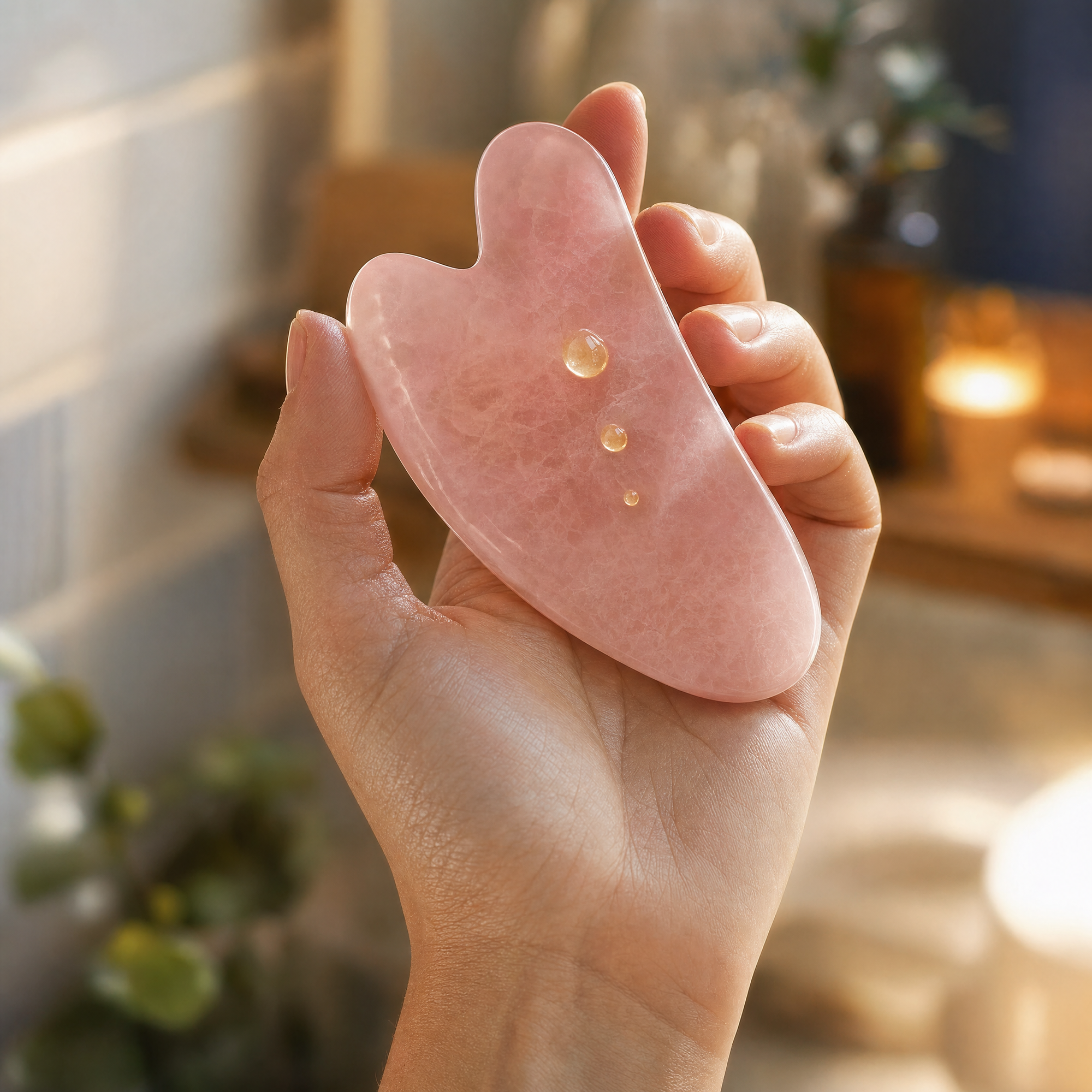 Gua Sha Quartz Rose, Rituel Éclat & Sérénité — gua-sha-hold-oil